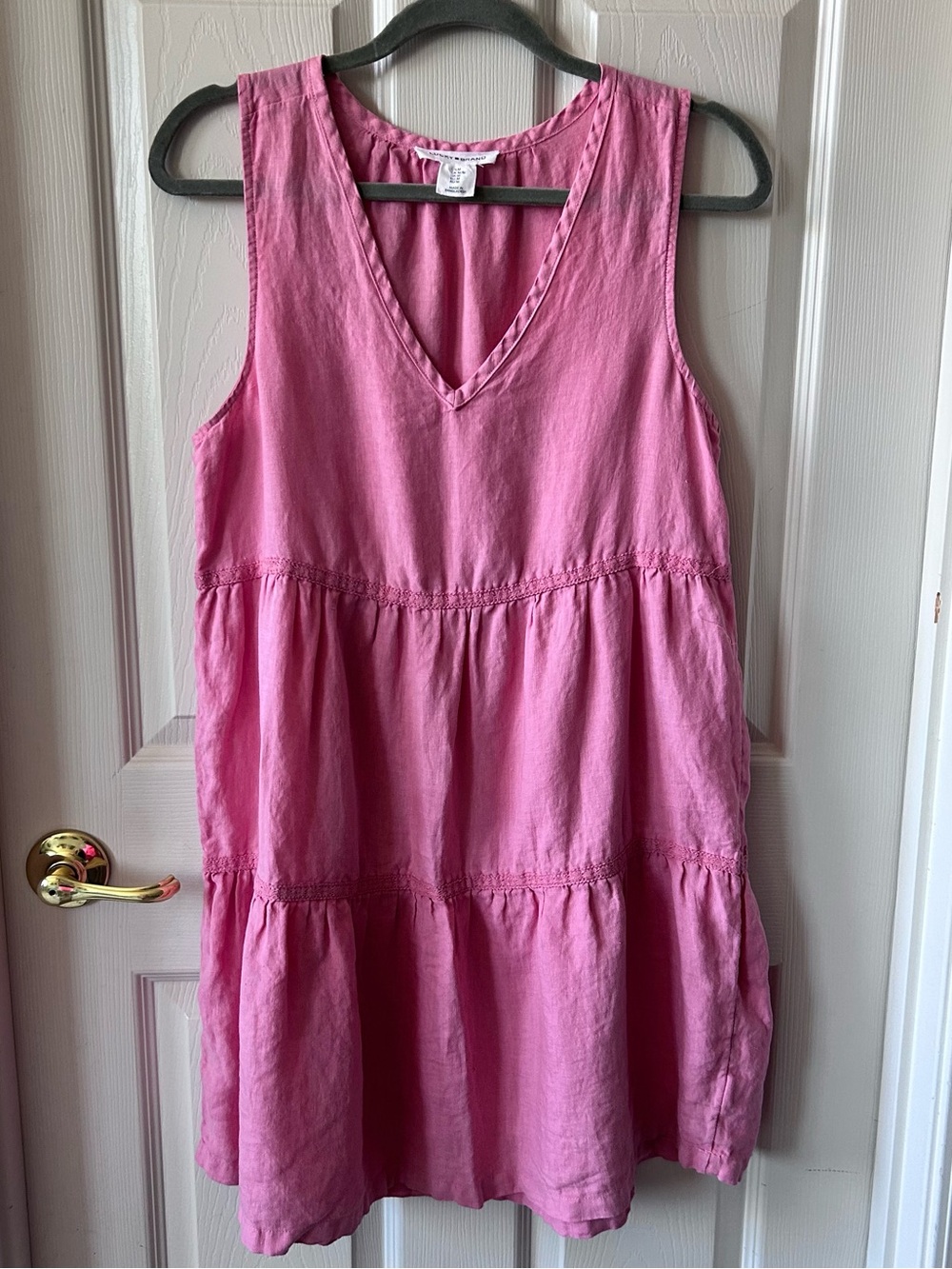 Lucky Brand Pink Tiered V-Neck Linen Sleeveless Sundress Coastal Resort